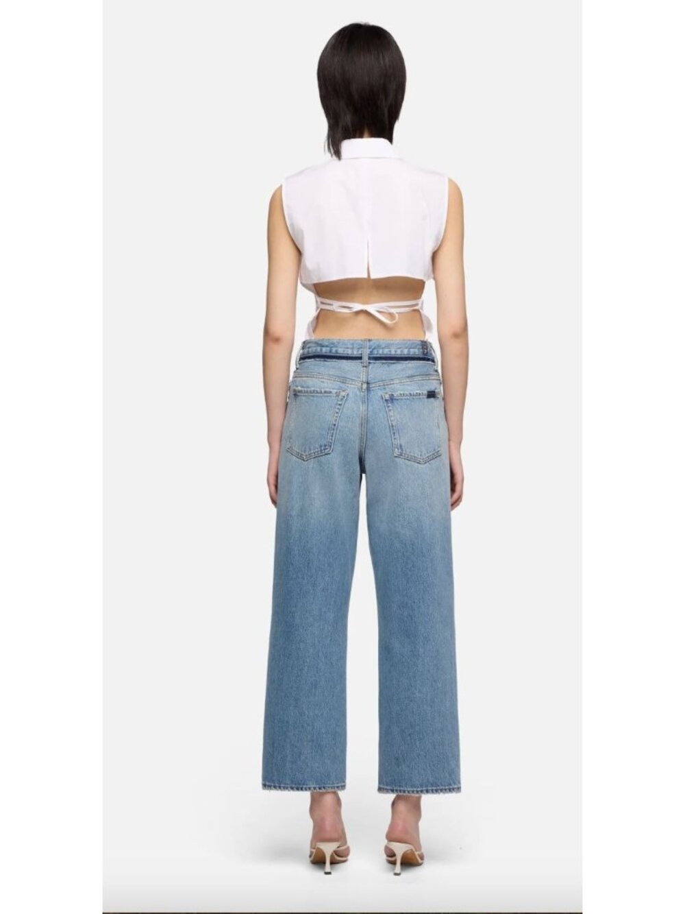 7 For All Mankind $228 Stovepipe Straight Ankle Jeans Size 24 Sapphire Dust Blue - Picture 2 of 7
